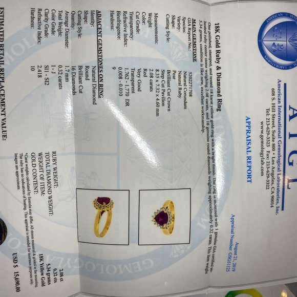 GIA Certified Ruby 2.08ct Diamonds 18K Gold Ring - Picture 8 of 9